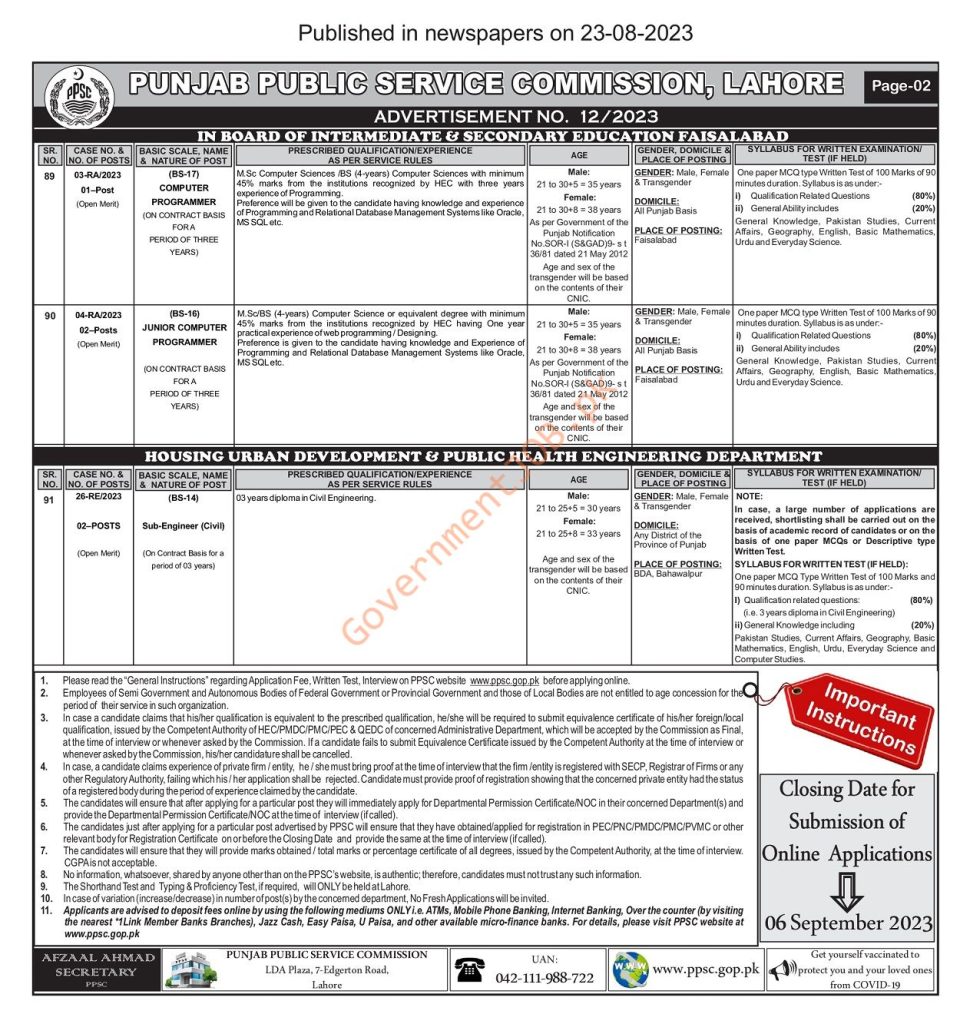 Punjab Public Service Commission Jobs