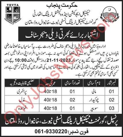 New job TEVTA Jobs in Multan